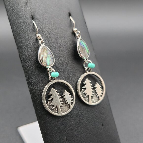 Jewelry - Silver Plated Abalone Shell And Forest Tree Earrings A6542